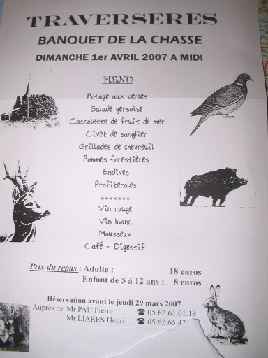 Menu Banquet de la chasse